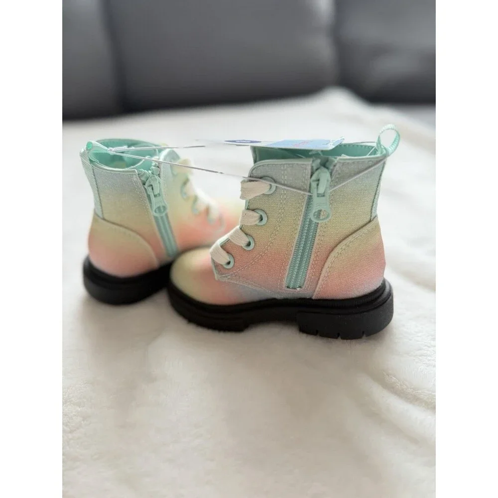 Cat & Jack Girls US Size 6 Ankle Bootie Gradient Multicolor Lace-Up Side Zip